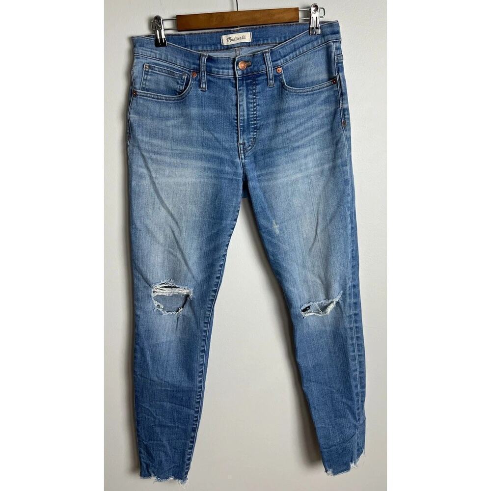 Madewell 9" Mid Rise Skinny Jeans Size 30 Frankie Wash Distressed Chew Hem J6523
